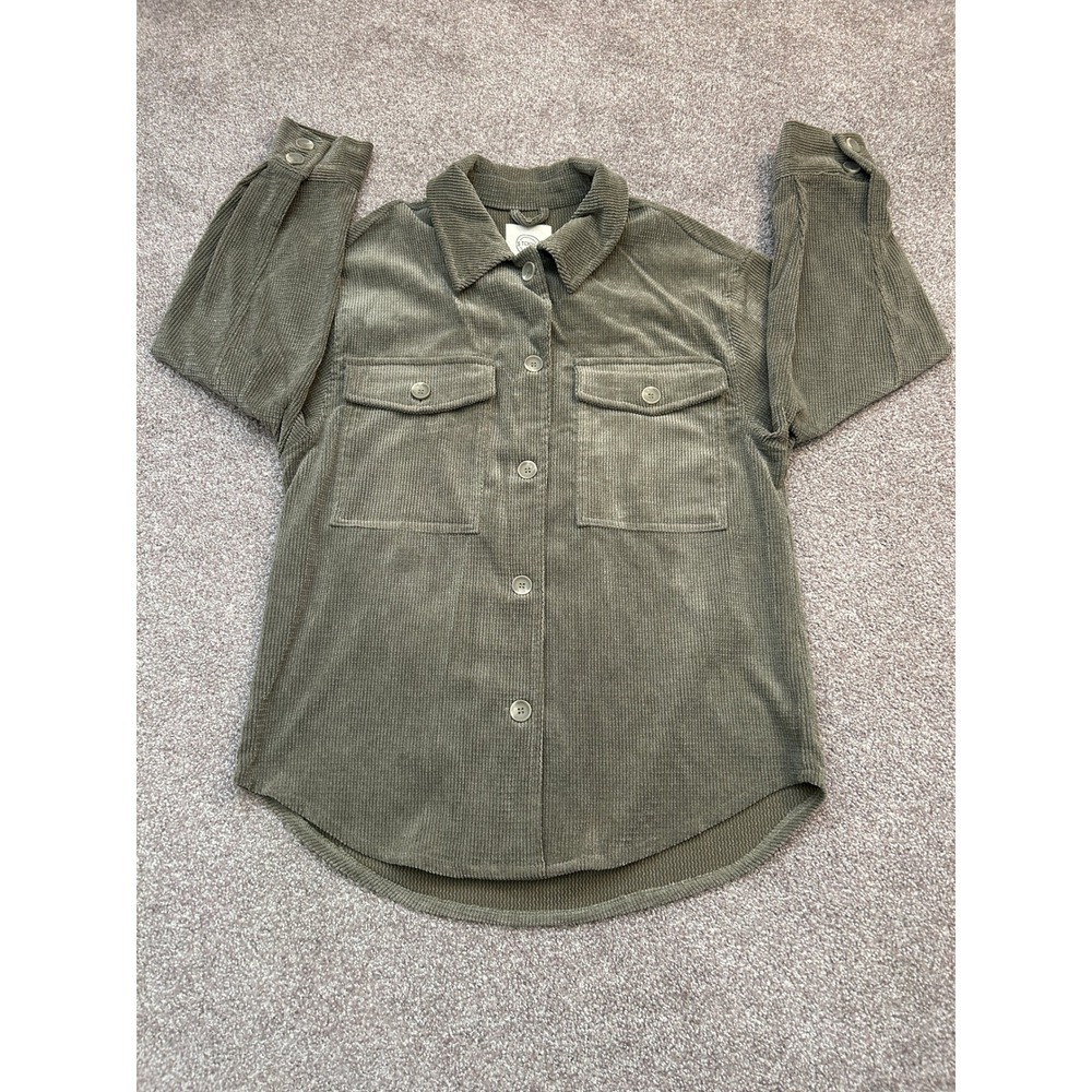 Stoosh Corduroy Shirt Womens Medium Olive Green Excellent Button Down Shacket